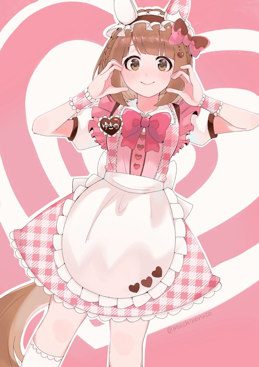 1girl, alternate_costume, animal_ears, blush, breasts, brown_eyes, brown_hair, commentary_request