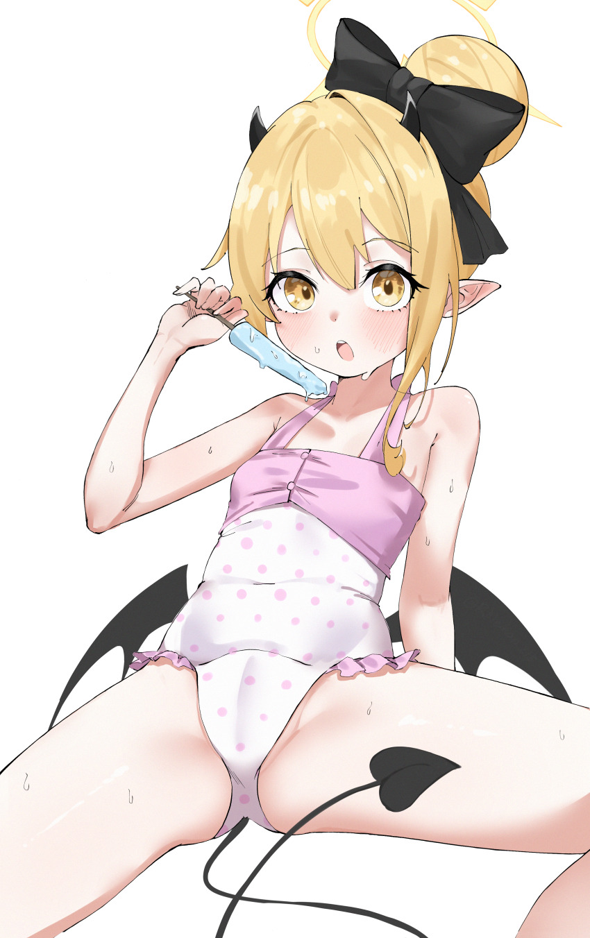 1girl, absurdres, alternate_costume, alternate_hairstyle, blonde_hair, blue_archive, bow, covered_navel