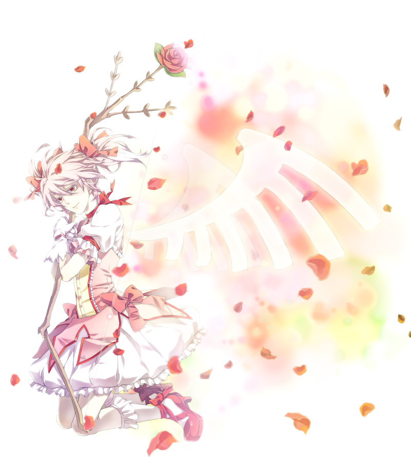 10s, 1girl, female_focus, footwear_ribbon, kaname_madoka, kaname_madoka_(magical_girl), lightning_(pixiv), magical_girl