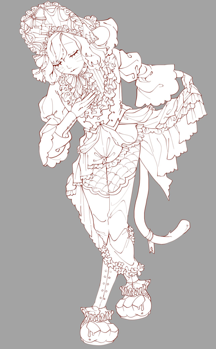 0000k_lll, 1boy, animal_ears, bonnet, cat_boy, cat_tail, closed_eyes, crossdressing