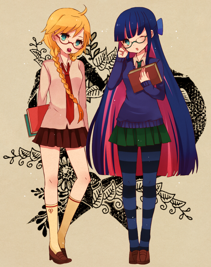10s, 2girls, ayu_(mog), bad_id, bad_pixiv_id, bespectacled, blonde_hair, blue_eyes