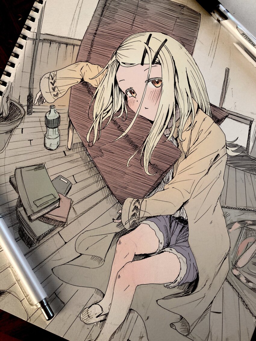 1girl, book, bottle, gakuen_idolmaster, hair_ornament, hairclip, highres, idolmaster