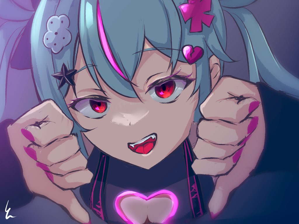 1girl, :d, aqua_hair, broken_heart, broken_heart_hair_ornament, clothing_cutout, commentary_request, deco_miku