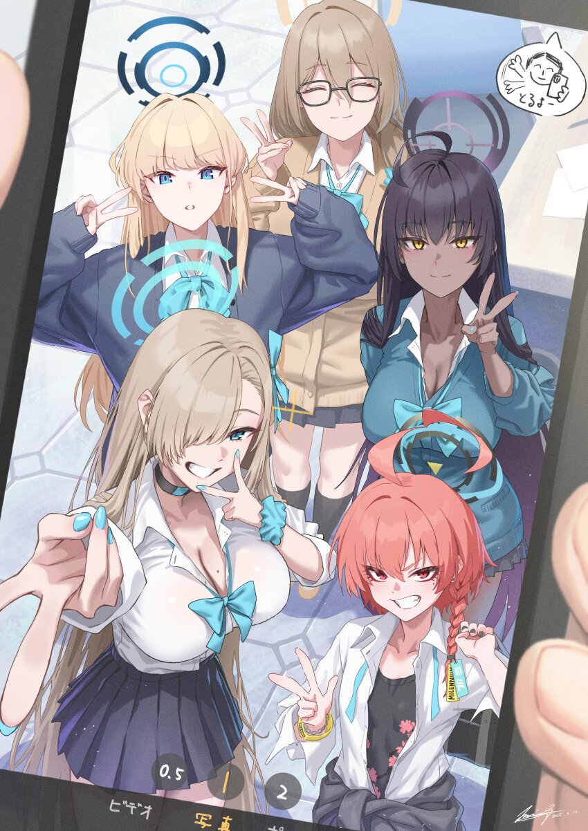 5girls, absurdres, asuna_(blue_archive), asuna_(school_uniform)_(blue_archive), blonde_hair, blue_archive, breasts, collarbone