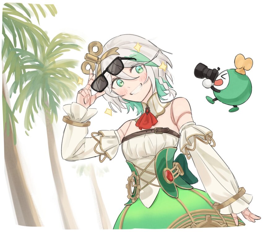 1girl, ahoge, blush, cecilia_immergreen, cecilia_immergreen_(1st_costume), colored_inner_hair, detached_sleeves, doll_joints