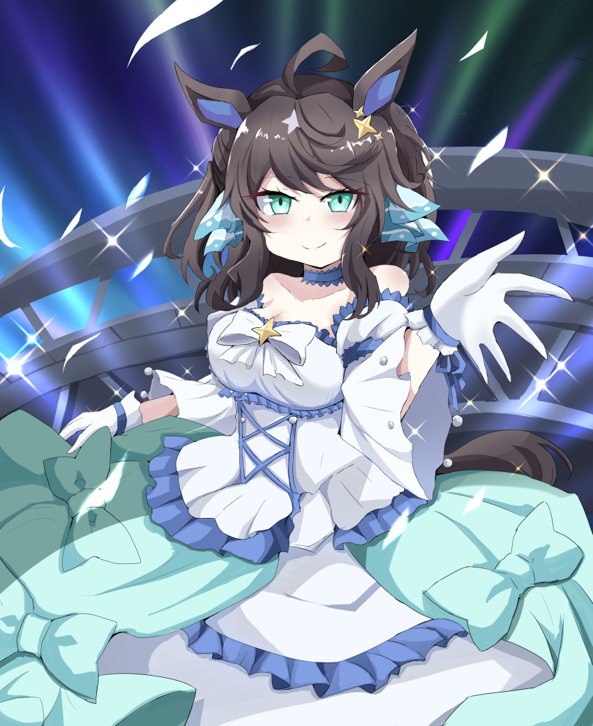 1girl, absurdres, ahoge, alternate_costume, animal_ears, black_hair, blue_eyes, blush