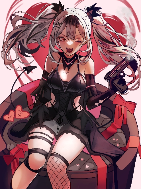 1girl, asymmetrical_legwear, black_dress, black_hair, blood, blood_from_mouth, character_request, check_character