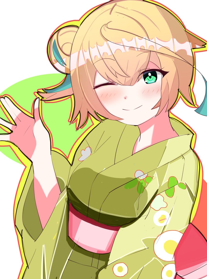 1girl, absurdres, aqua_eyes, aqua_hair, blonde_hair, cleveland1024, closed_mouth, commentary_request