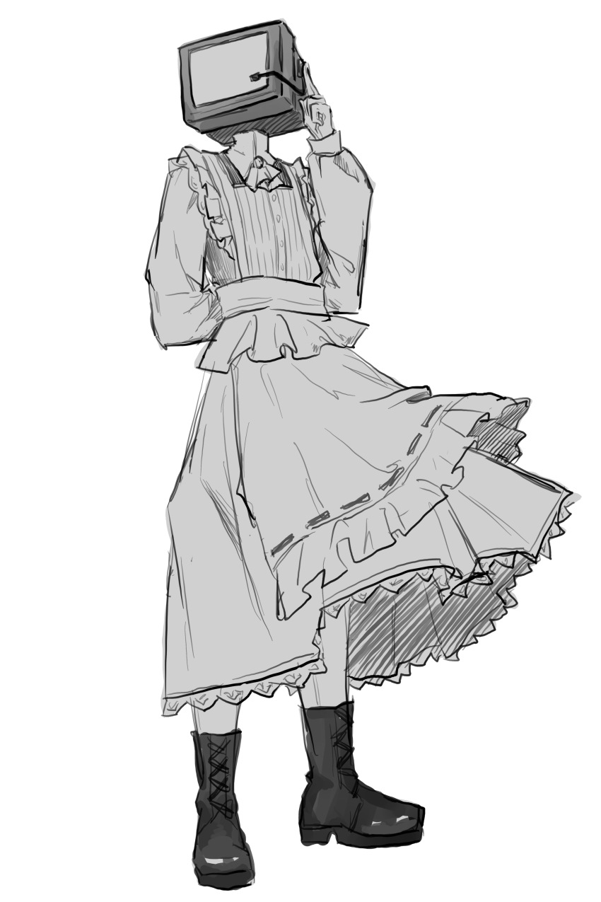 1boy, absurdres, apron, ascot, boots, crossdressing, crossdressing_(mtf), dress