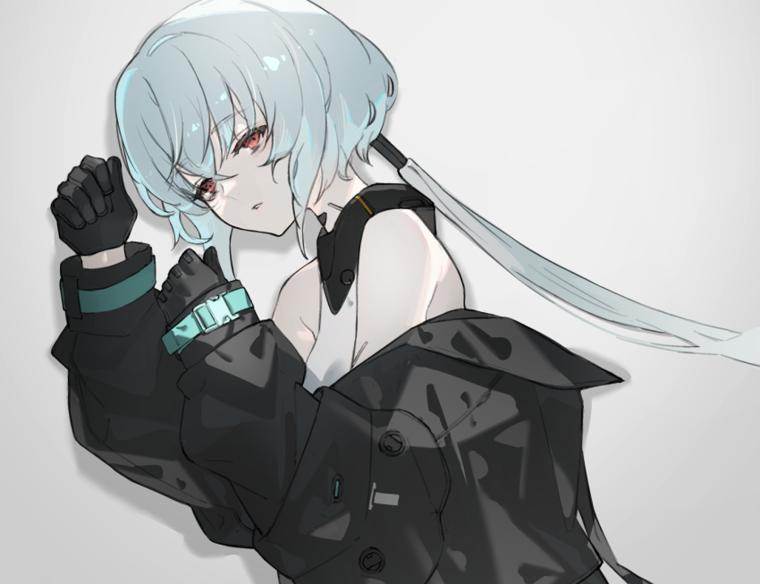 1girl, belt, bob_cut, bodysuit, commentary, cropped_torso, english_commentary, gloves