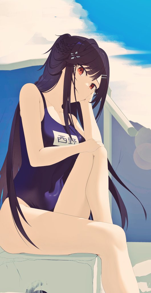 black_hair, cloud, day, hair_ornament, kage_no_jitsuryokusha_ni_naritakute!, kawakami_ichiten, long_hair, nishino_akane