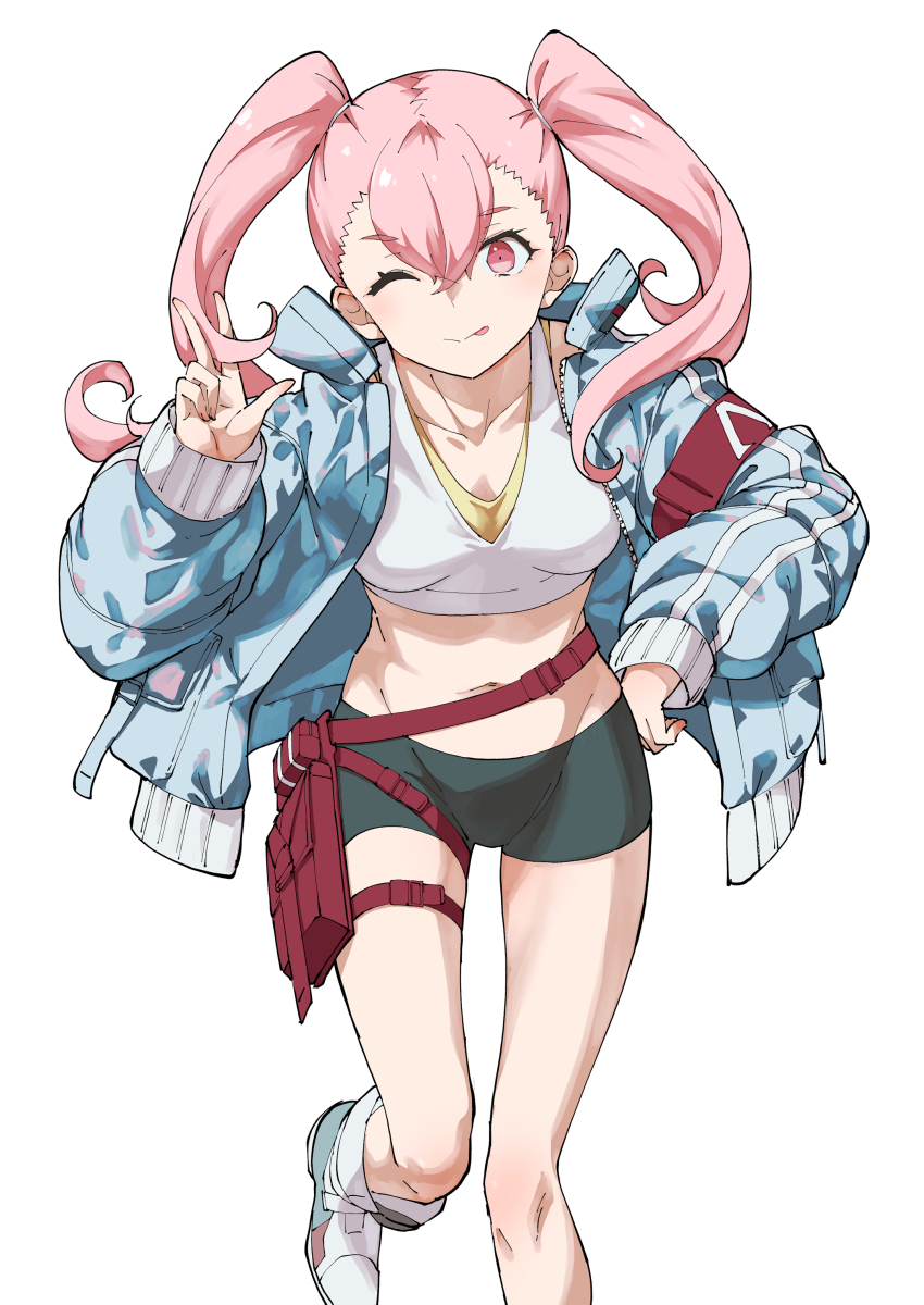 1girl, absurdres, armband, bare_legs, bike_shorts, boots, center-flap_bangs, cropped_legs