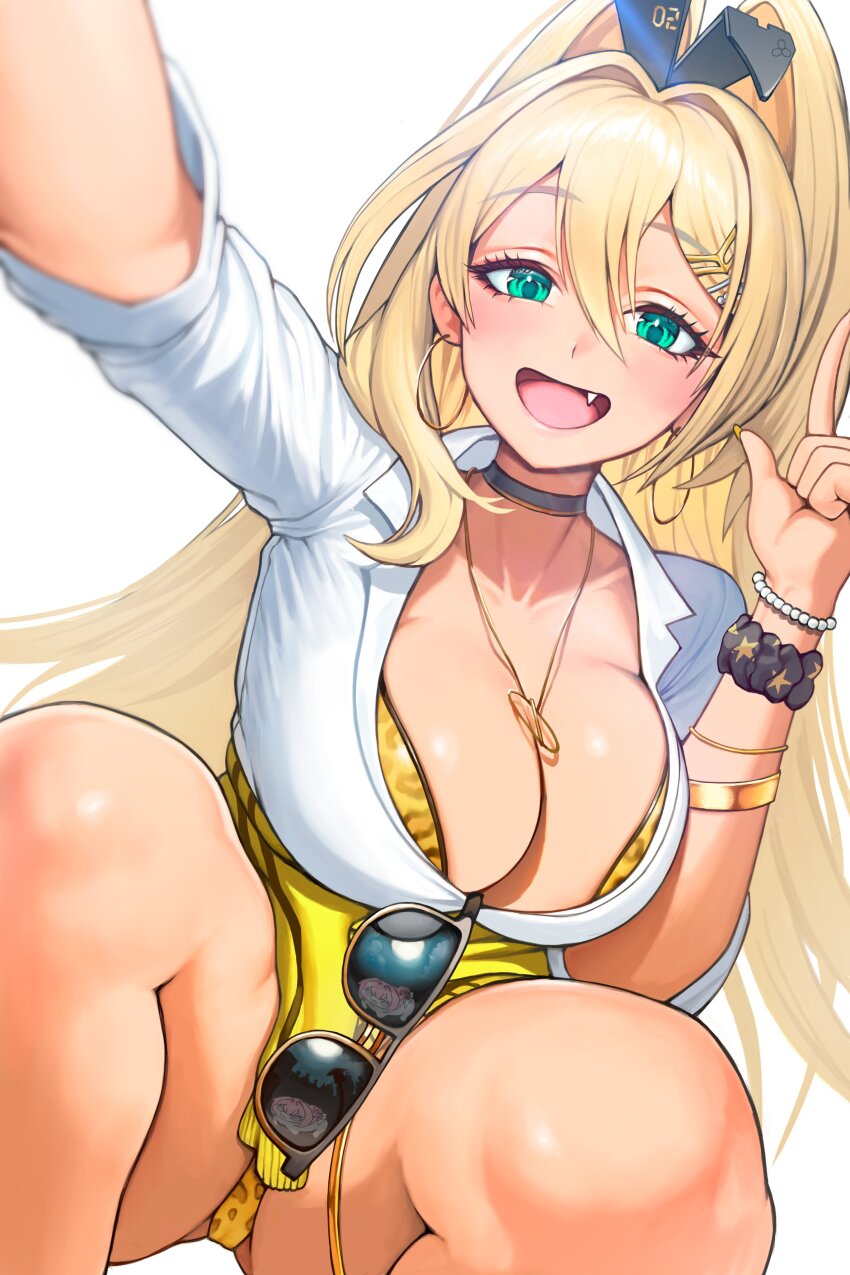 1girl, absurdres, animal_print, bangle, bead_bracelet, beads, black_choker, blonde_hair