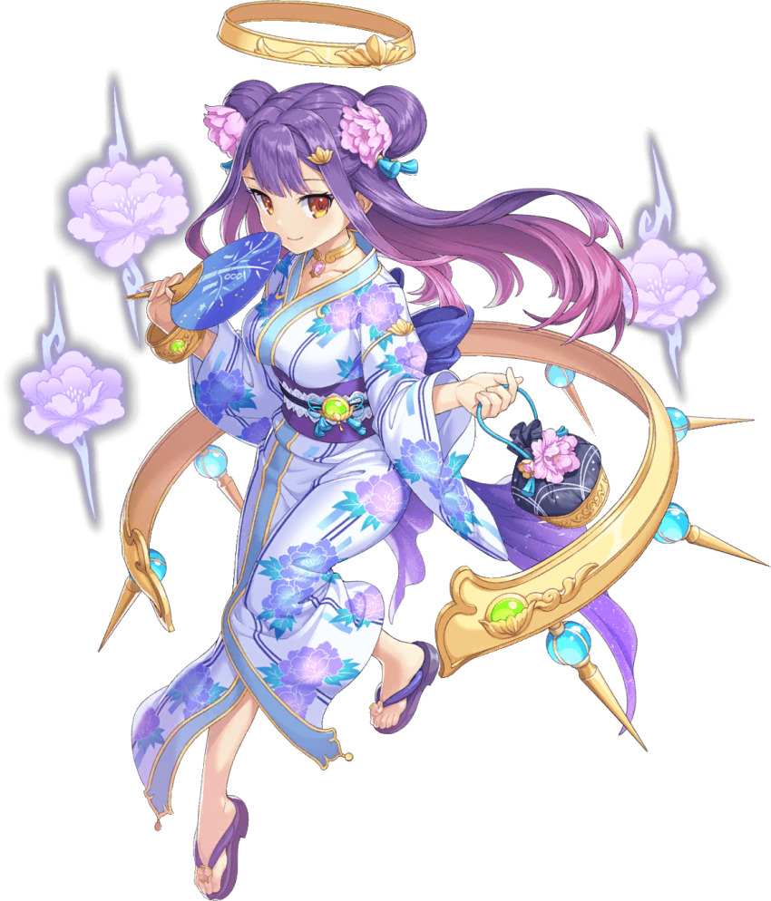 1girl, artist_request, breasts, collar, double_bun, floral_print, flower, full_body