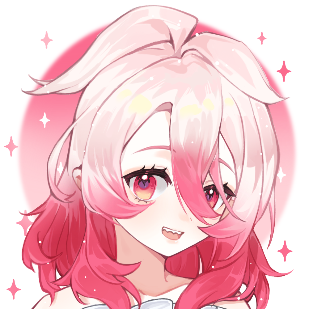 1girl, :d, bare_shoulders, chilizi, circle, elsword, eyelashes, gradient_hair