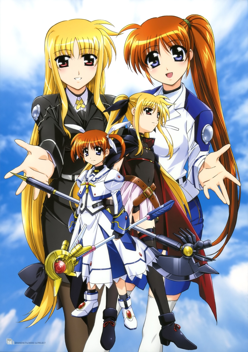 00s, 10s, 2girls, absurdres, aged_down, aged_up, bardiche_(axe_form)_(nanoha), bardiche_(nanoha)