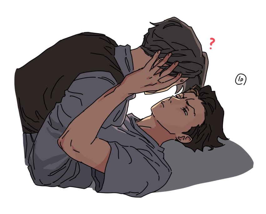 2boys, ?, ace_attorney, arm_up, ascot, black_vest, brown_eyes, brown_hair