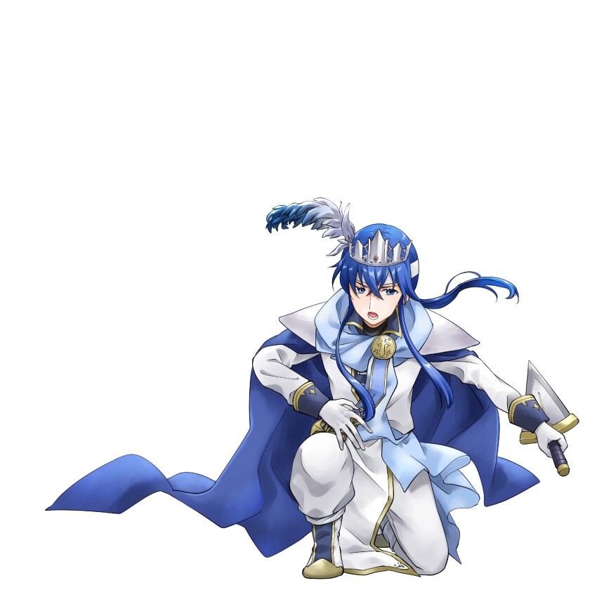 1boy, armor, blue_cape, blue_hair, boots, cape, commission, commissioner_upload