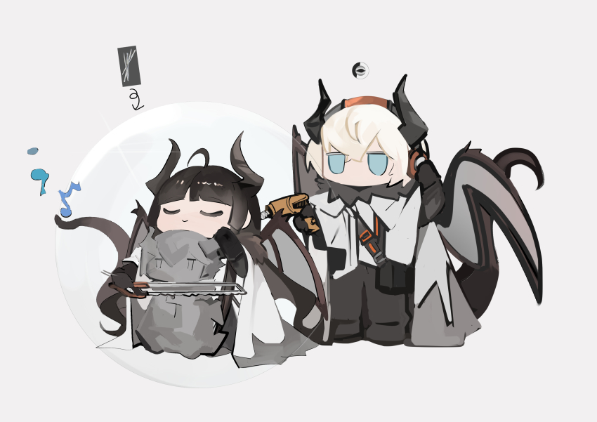 1boy, 1girl, absurdres, ahoge, alternate_species, arknights, black_gloves, black_hair