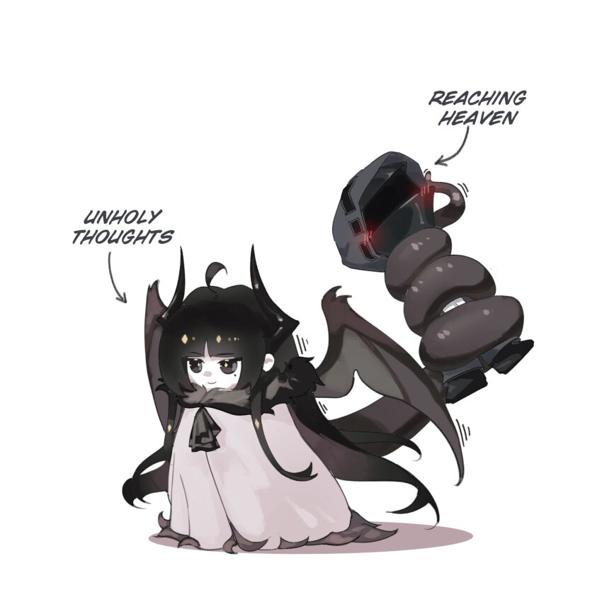 1girl, 1other, ahoge, alternate_species, ambiguous_gender, arknights, black_eyes, black_hair