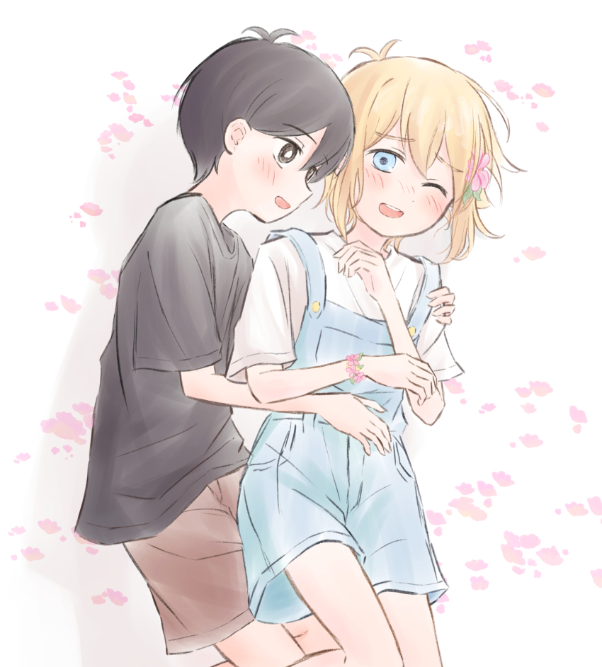 2boys, alternate_costume, antenna_hair, basil_(faraway)_(omori), basil_(omori), black_eyes, black_hair, black_shirt