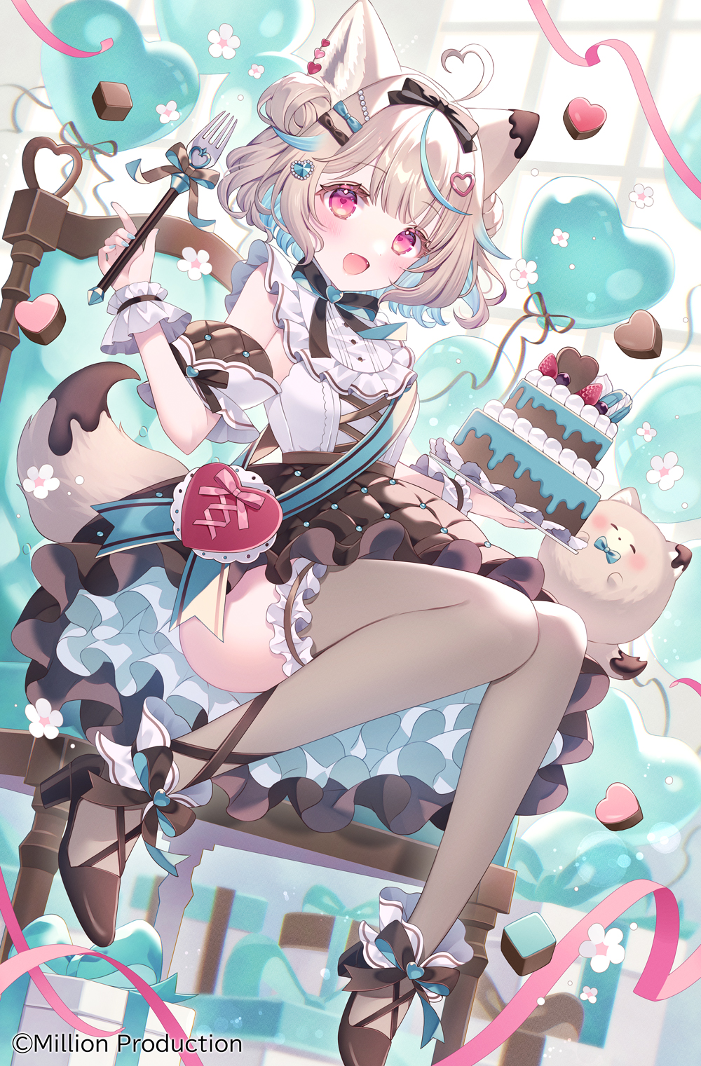 1girl, ahoge, amakami_konomi, animal_ears, ass, bare_shoulders, black_bow, bow