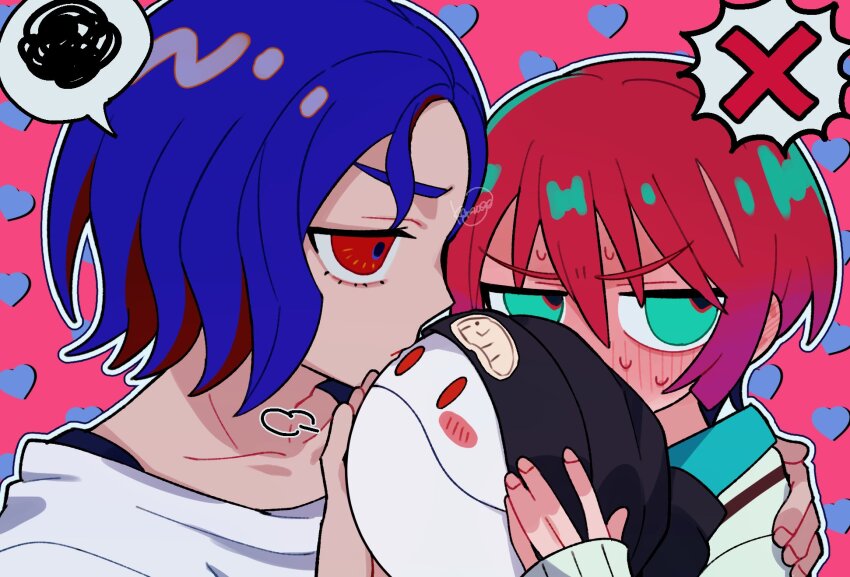 1boy, 1girl, amate_yuzuriha, aqua_eyes, blue_hair, blush, gundam, gundam_gquuuuuux