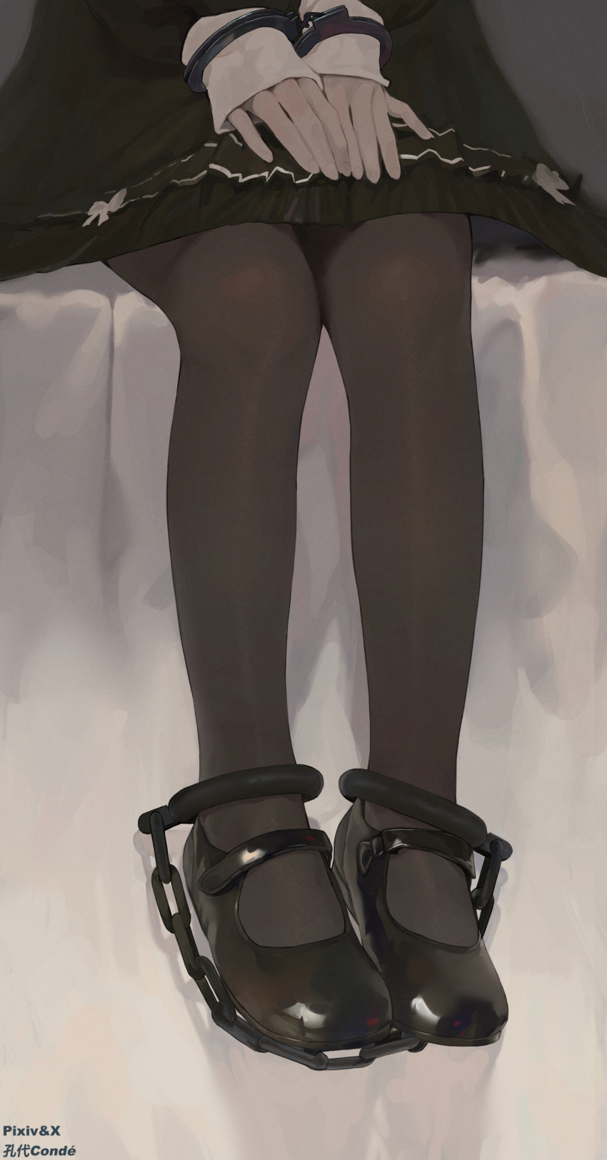 1girl, 240mmap, absurdres, artist_name, bdsm, black_dress, black_pantyhose, black_shoes