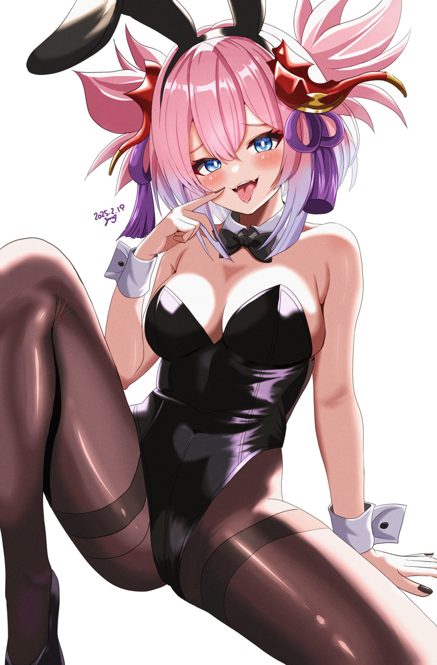 1girl, absurdres, animal_ears, arm_support, bare_shoulders, black_bow, black_bowtie, black_hairband