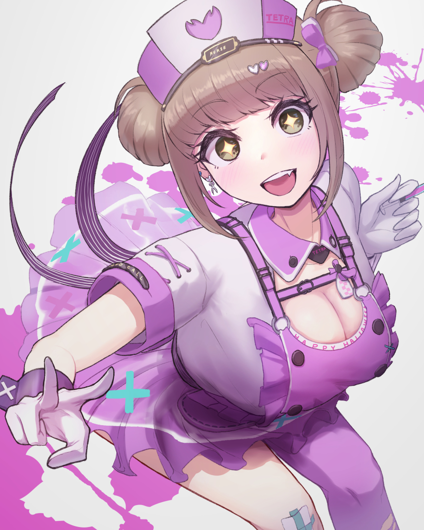 1girl, absurdres, blush, breasts, brown_hair, cleavage, gloves, goddess_of_victory:_nikke