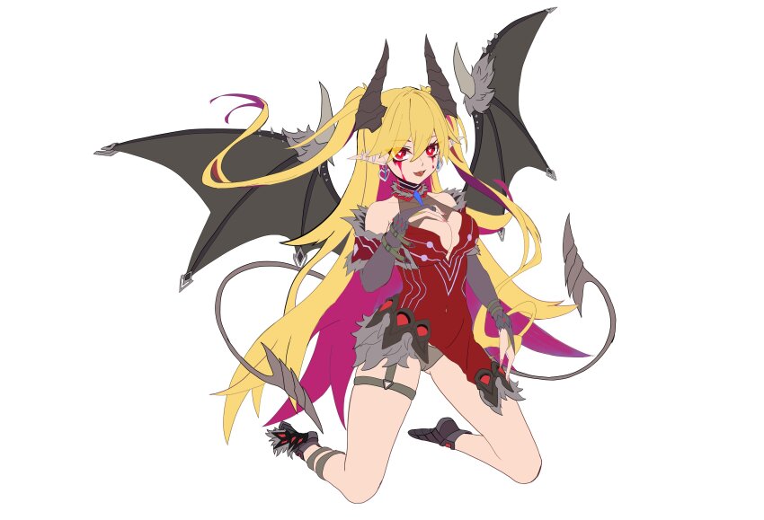 1girl, absurdres, bare_shoulders, blonde_hair, breasts, bridal_gauntlets, cleavage, cleavage_cutout