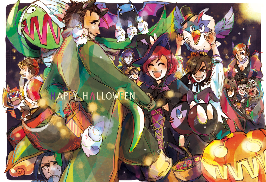 akechi_mitsuhide_(sengoku_musou), animal_ears, basket, biting, biting_clothes, blush, box, braid