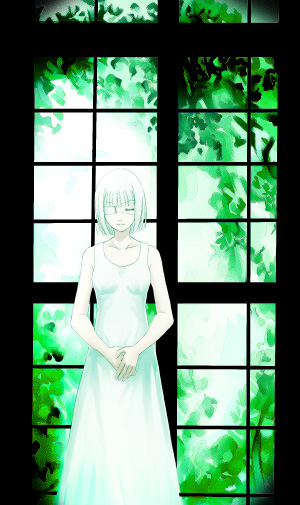 1girl, aura-hysterica, blunt_bangs, bob_cut, closed_eyes, closed_mouth, commentary_request, cowboy_shot