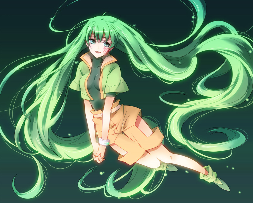 1990s_(style), 1girl, belt, bracelet, cropped_jacket, emotion, facial_mark, female_focus