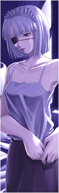 1girl, adjusting_skirt, aura-hysterica, blunt_bangs, bob_cut, breasts, brown_skirt, camisole