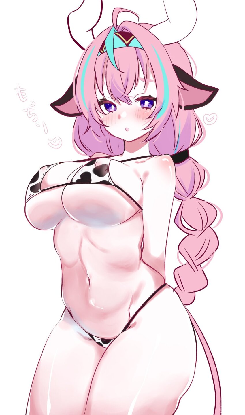 animal_print, bikini, cow_print, cow_print_bikini, genshin_impact, highres, print_bikini, rinne_(mizunosato), swimsuit, varesa_(genshin_impact)