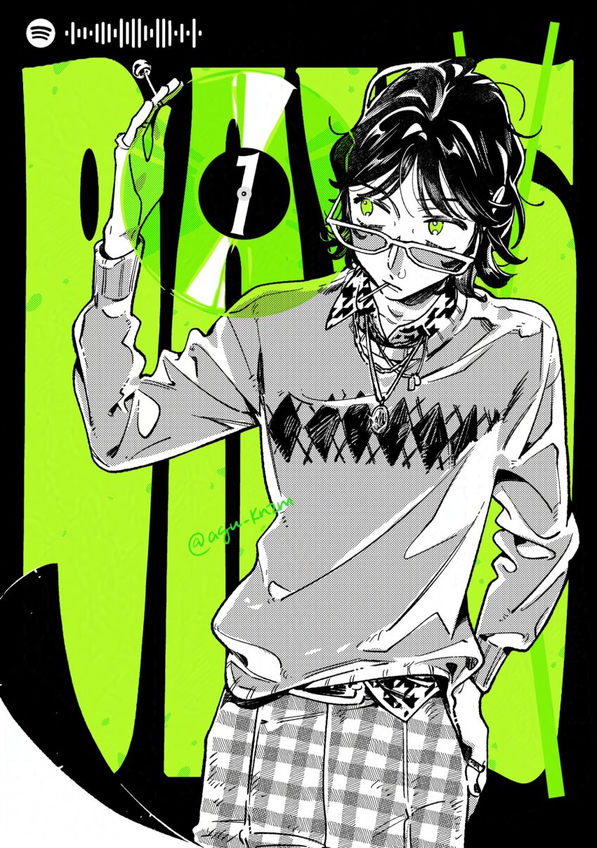 1girl, arai_sumiko, argyle_clothes, argyle_sweater, candy, collared_shirt, commentary, countdown