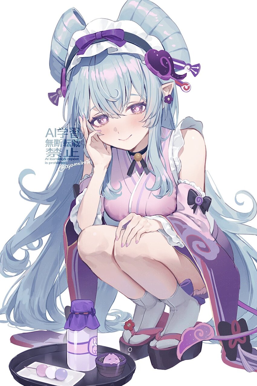 1girl, absurdres, aqua_hair, ayame_(ayameiro), dango, dango_milk_(genshin_impact), food, frilled_hairband