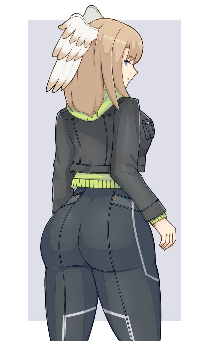 1girl, ass, ass_focus, blue_eyes, breasts, brown_hair, djames, eunie_(xenoblade)