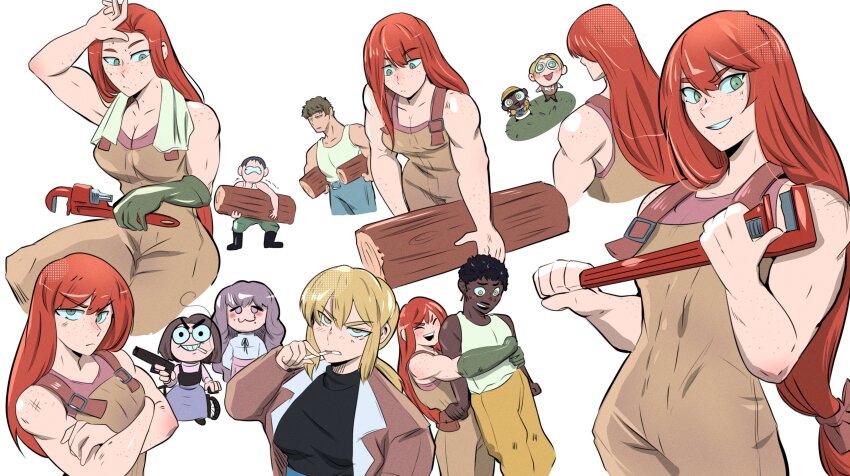 4boys, 4girls, :3, abella_(fear_&amp;_hunger), absurdres, bare_arms, bare_shoulders, black_hair