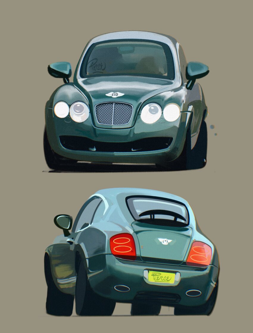 artist_name, bentley, bentley_continental_gt, blue_car, brown_background, car, glowing, highres