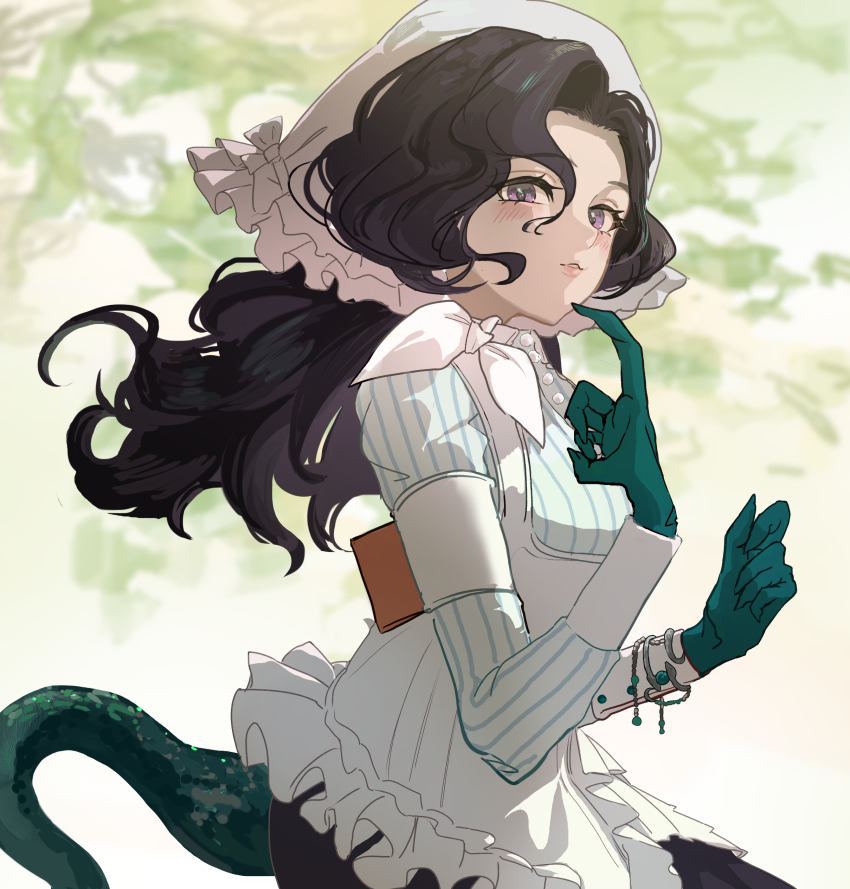 1girl, absurdres, anjo_nala, black_skirt, blurry, blurry_background, coif, corset