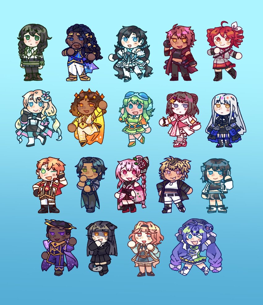 2others, 4boys, 6+girls, :d, :|, ;d, ahoge, aqua_eyes