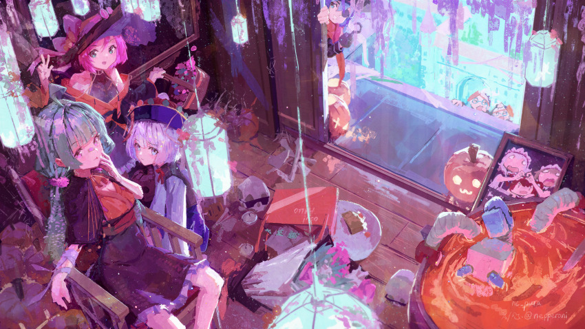 2boys, 5girls, aiko_(osu!), alisa_(osu!), alternate_costume, breasts, brother_and_sister, chair