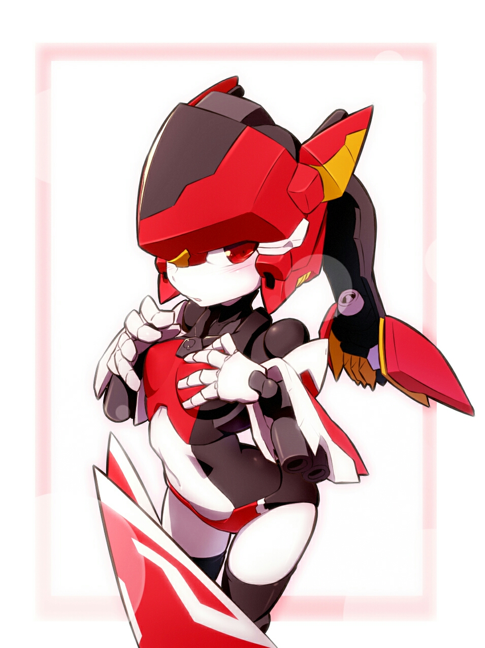 1girl, bingshan, breasts, clothed_robot, embarrassed, hair_wings, highres, humanoid_robot