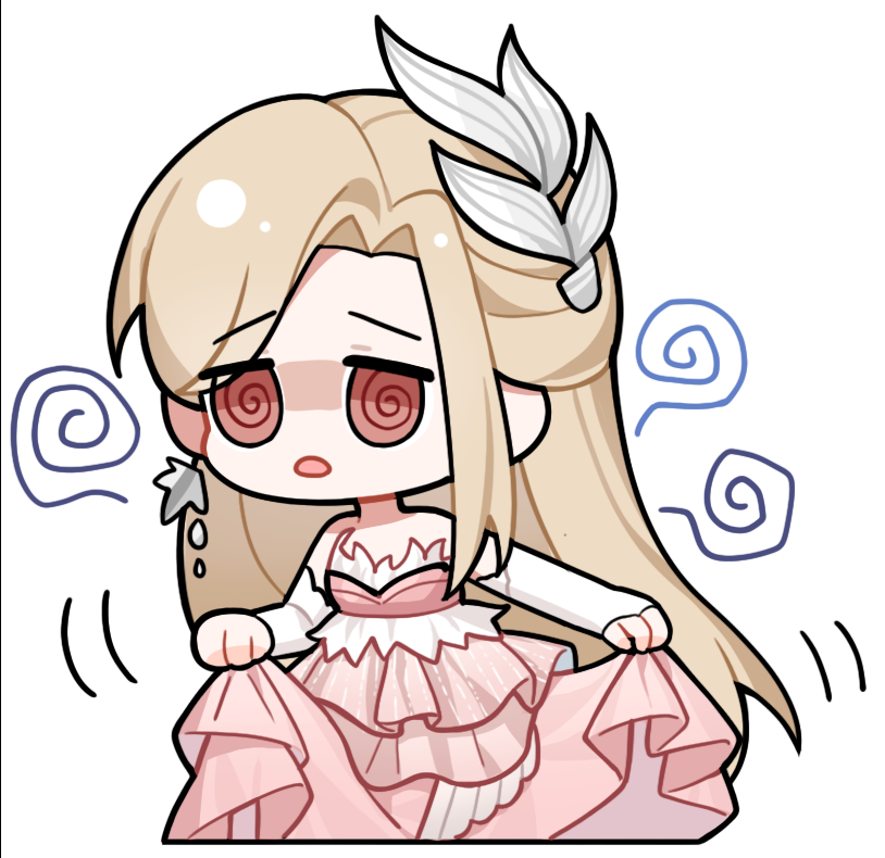 1girl, @_@, artist_request, bare_shoulders, blonde_hair, bridal_gauntlets, brown_eyes, chibi