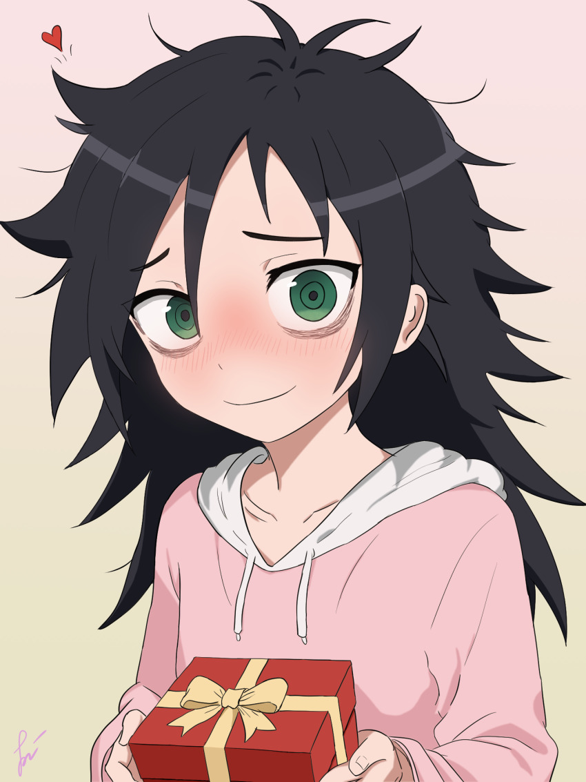 1girl, ahoge, bags_under_eyes, black_hair, blush, box, collarbone, female_focus