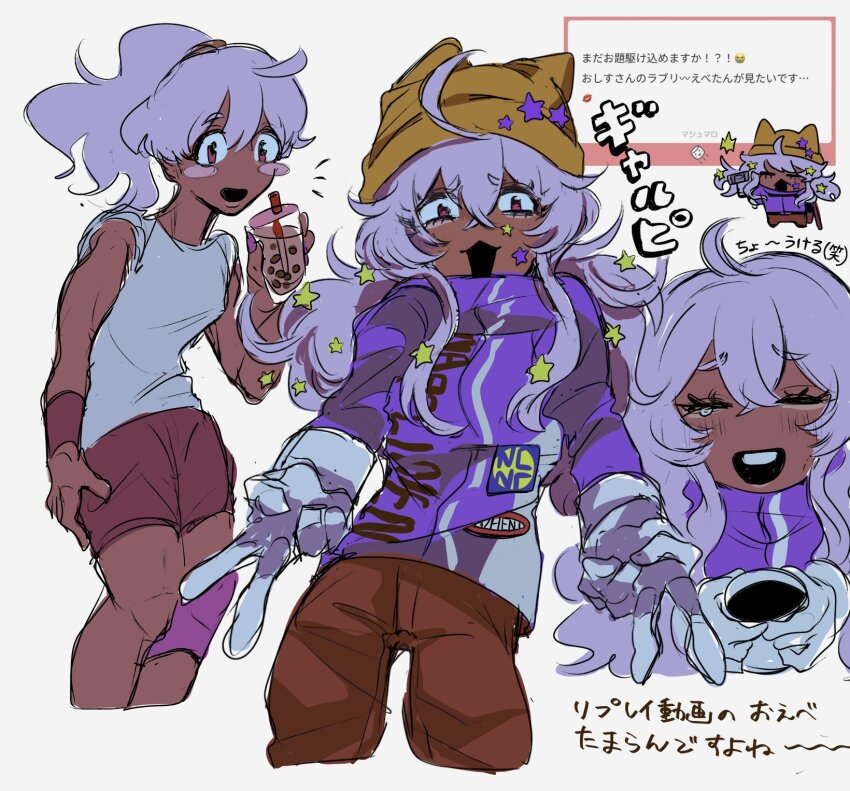 1girl, :3, ahoge, animal_ear_headwear, animal_ears, bad_id, bad_twitter_id, beanie