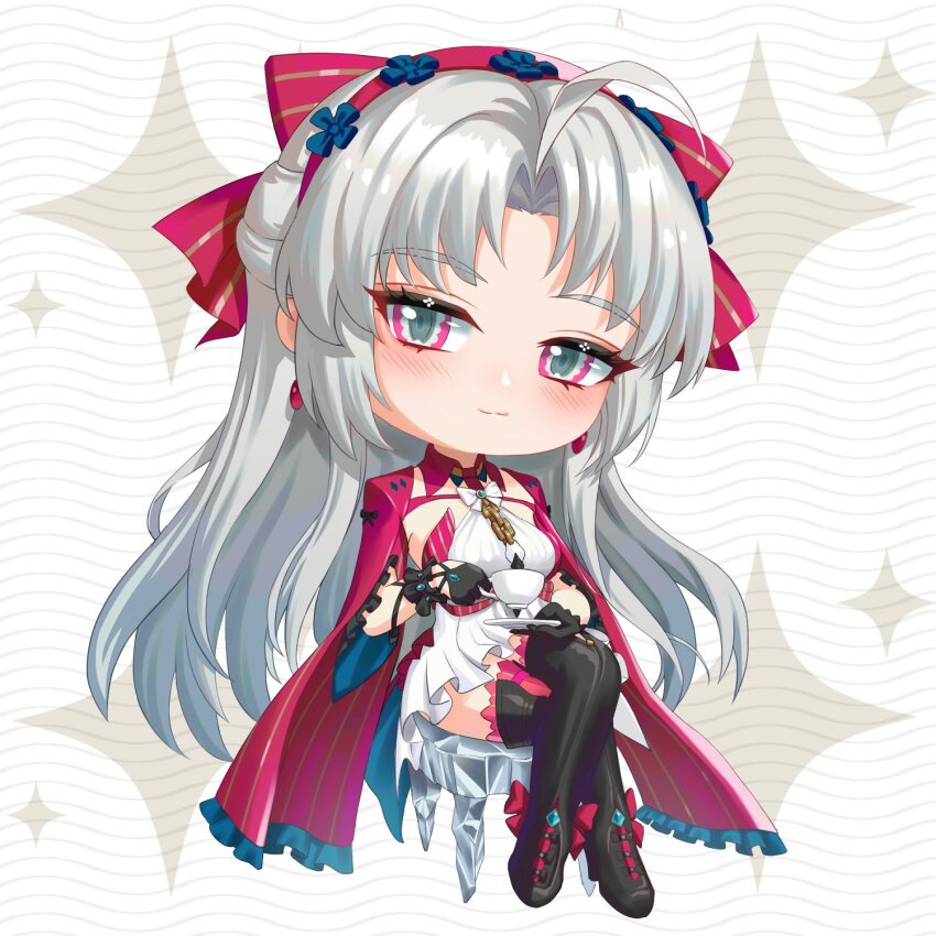 1girl, ahoge, black_boots, black_gloves, boots, bow, breasts, carlotta_(wuthering_waves)