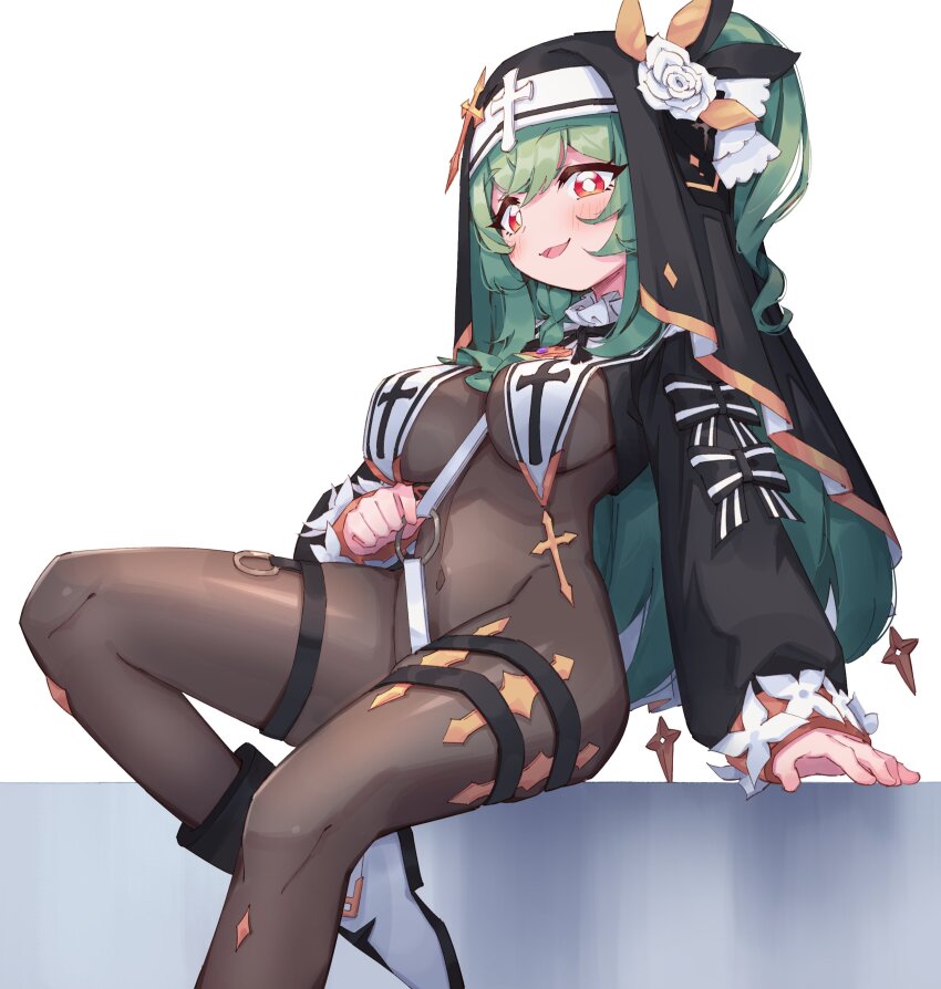 1girl, absurdres, arm_support, between_breasts, blush, bodystocking, boots, bow